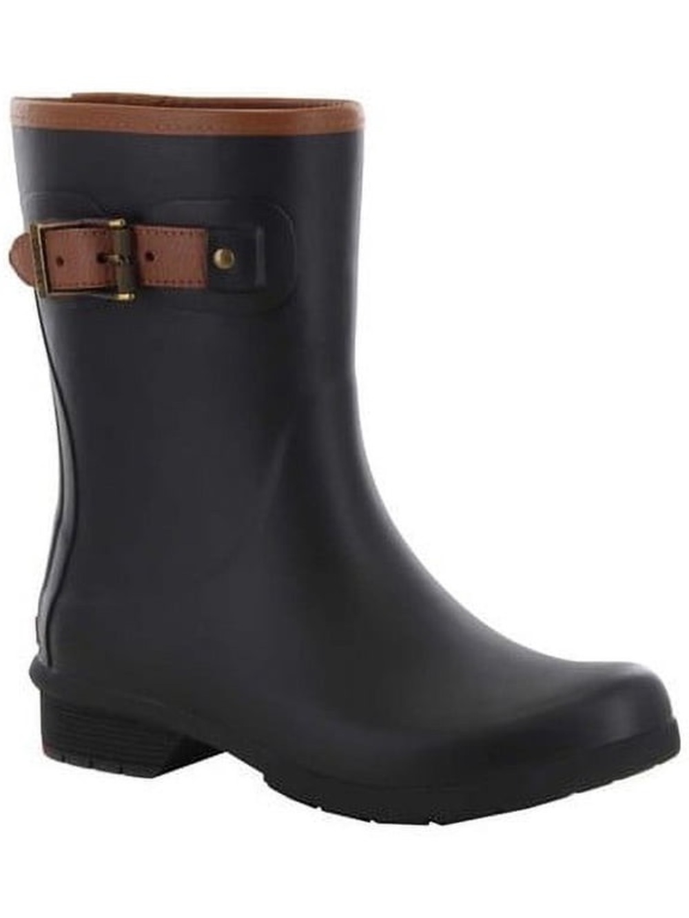 Women's Chooka Black Rain Boots with Brown Accent Strap US 6